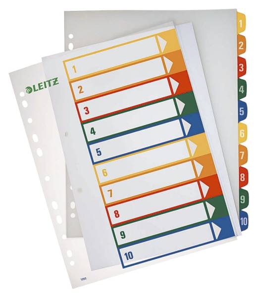 1293 Zahlenregister PP, blanko, bedruckbar, A4 Überbreite, 10 Blatt, farbig