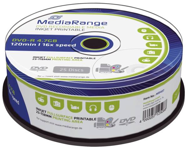 MEDIARANGE DVD-R 25er Spindel print. MR407 4,7Gb120mi