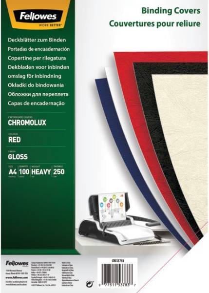 FELLOWES Einbanddeckel Chromolux A4 rot FW5378303 100ST 250g