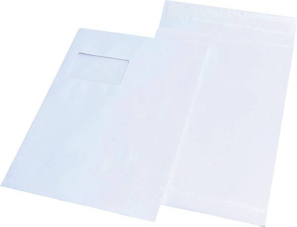 Faltentaschen C4, mit Fenster, mit 20 mm Falte, 120 g qm, weiß, 100 Stück