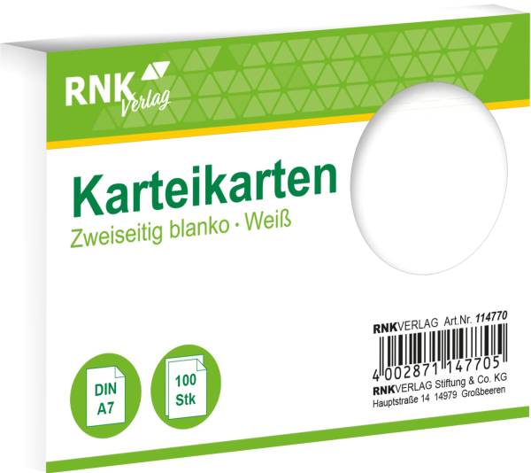 RNK Karteikarte A7 100 ST weiß 114770 blanko