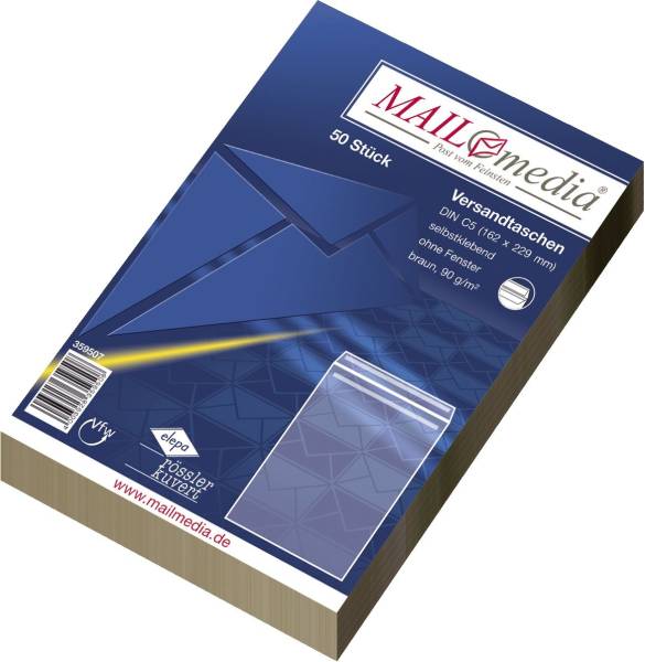 Versandtaschen Recycling C5, ohne Fenster, selbstklebend, 90 g qm, braun, 50 Stück