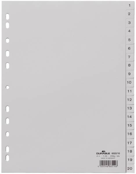 Zahlenregister PP, 1 20, grau, A4, 20 Blatt