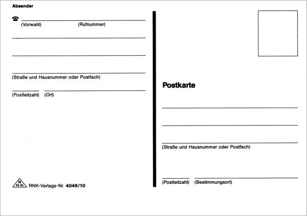 RNK Postkartenblock m.Absender 4046-10 A6q 10Bl