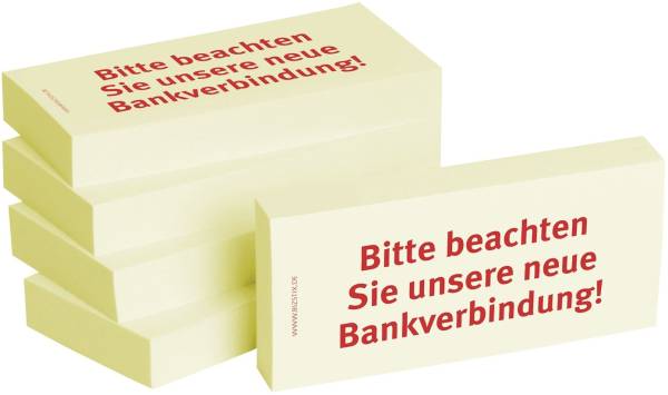 Bedruckte Haftnotizen Text: Bitte beachten Sie unsere neue Bankverbindung