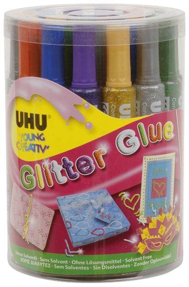 Young Creativ Glitter Glue ORIGINAL 24 Tuben á 76 g in Runddose, sortiert