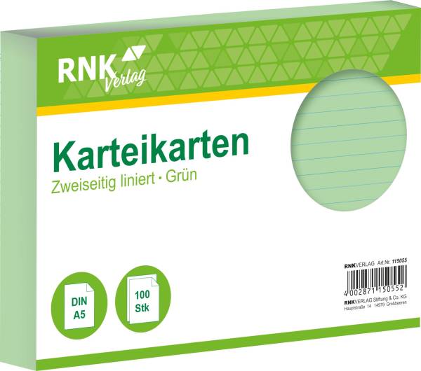 RNK Karteikarte A5 100 ST grün 115055 liniert