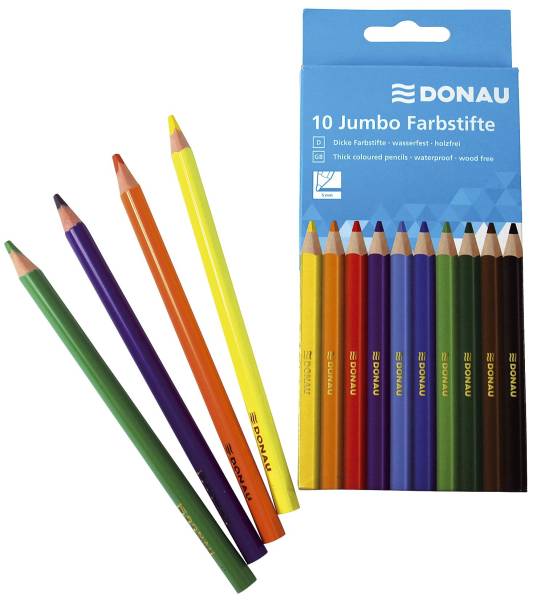Farbstifte Jumbo dreikant, 5 mm, 10 Farben, Kartonetui