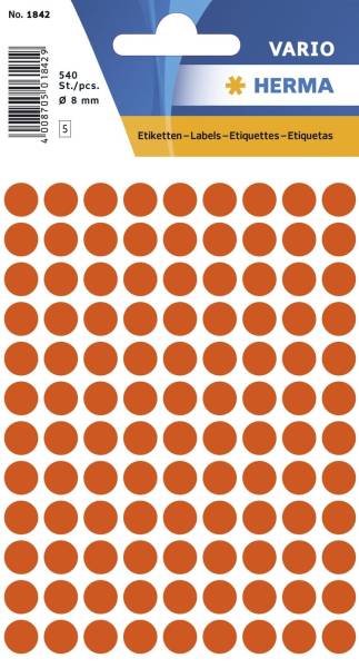 1842 Vielzwecketiketten rot, Ø 8 mm, matt, 540 Stück