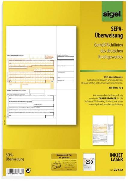 SIGEL PC-Formular Sepa-Überweisung ZV572 A4 250BL 90g