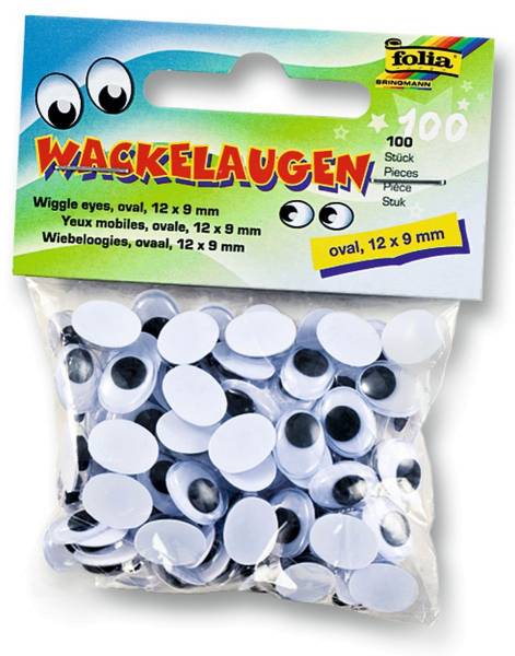 Wackelaugen Ø 12 x 9 mm, oval, 100 Stück