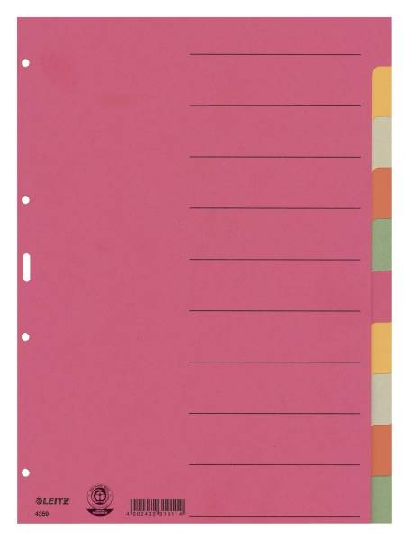 LEITZ Register A4 blanko bunt 10tlg. 43590000 Karton fbg.Tabs