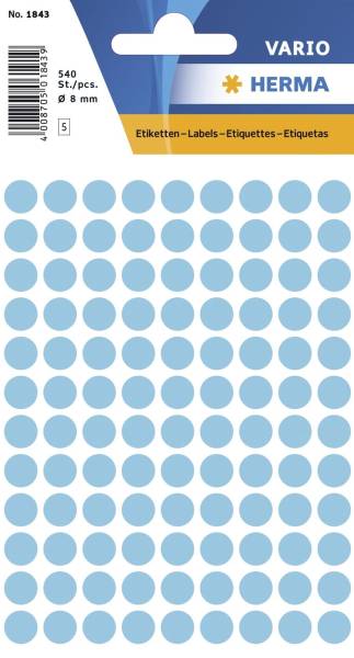 1843 Vielzwecketiketten blau, Ø 8 mm, matt, 540 Stück