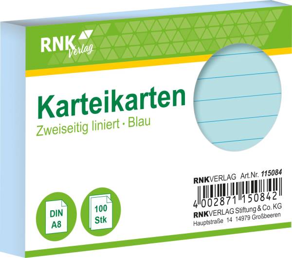 RNK Karteikarte A8 100 ST blau 115084 liniert