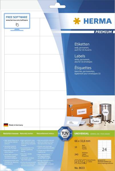 HERMA Etiketten Premium 66x33,8mm weiß 8633 240 St. permanent haftend