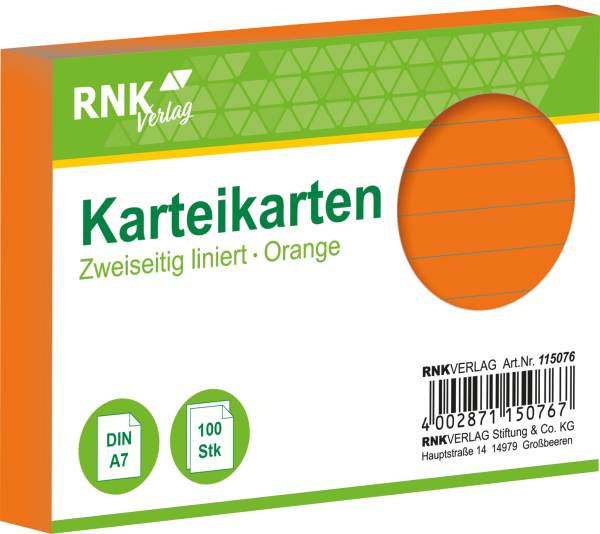 RNK Karteikarte A7 100 ST orange 115076 liniert