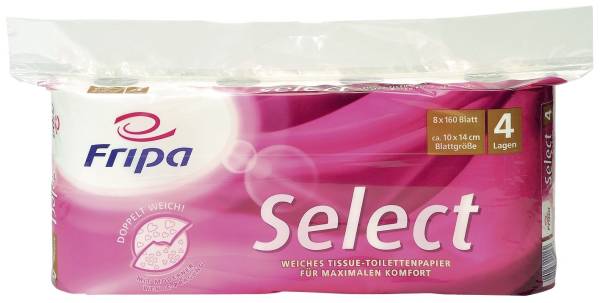 Toilettenpapier Select 4 lagig, geprägt, hochweiß, 8 Rollen à 160 Blatt