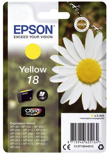 EPSON Inkjetpatrone Nr. 18 sw,c,m,y C13T18064012 4ST