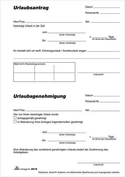 Urlaubsantrag Block, 50 Blatt, DIN A5
