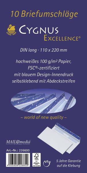 Briefumschlag DL, haftkebend, weiß, Offset 100g, 10 Stück