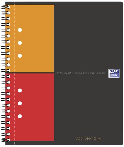 International Activebook A5+, 5 mm kariert, 80 Blatt, Register und Dokumententasche, grau