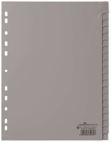 DURABLE Register Plastik A4 blanko 20tlg. grau 6443 10 Beschriftungssch. ausw.