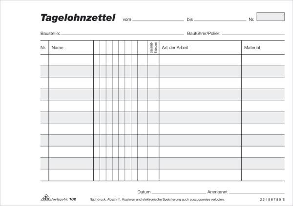 RNK Tagelohnblock A5q 3x40Bl sd 182
