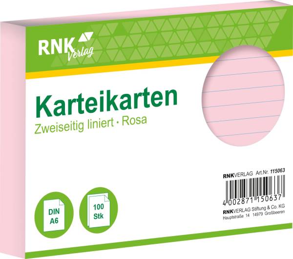 RNK Karteikarte A6 100 ST rosa 115063 liniert