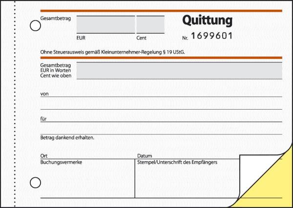 Quittung für Kleinunternehmer ohne MwSt Ausweis A6, MP, SD, 2 x 30 Blatt