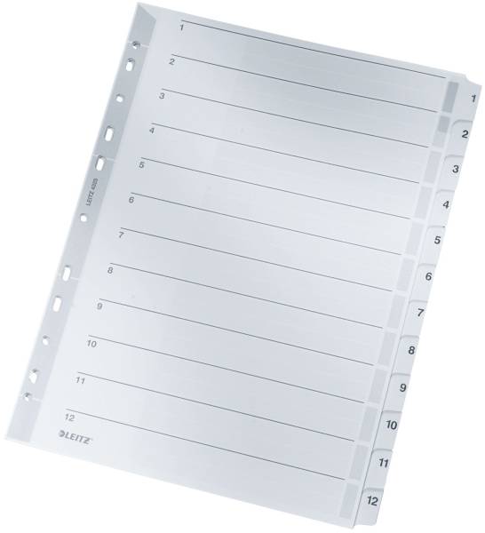 4325 Zahlenregister 1 12, A4, Karton, 12 Blatt, grau