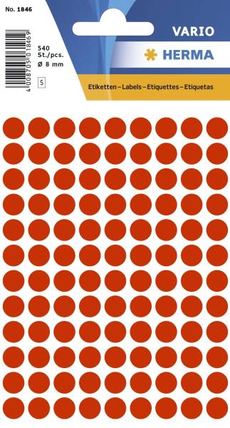 1846 Vielzwecketiketten rot Ø 8 mm rund Papier matt 540 St