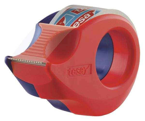 tesa Mini Abroller, 10 m x 19 mm, rot blau, inkl Rolle kristall klar®