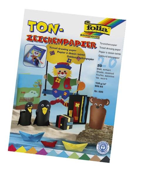 Tonpapierblock A4, 10 Farben sortiert, 20 Blatt