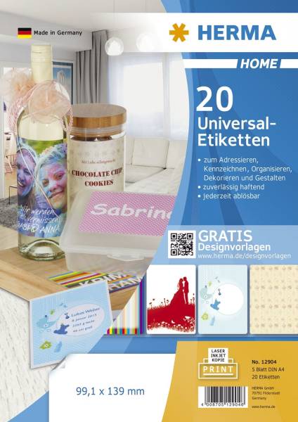 HERMA Universaletiketten 99,1x139,0 weiß 12904 ablösbar