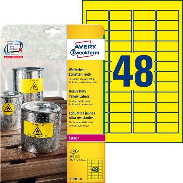 AVERY ZWECKFORM Universaletikett 45,7x21,2 gel L6103-20