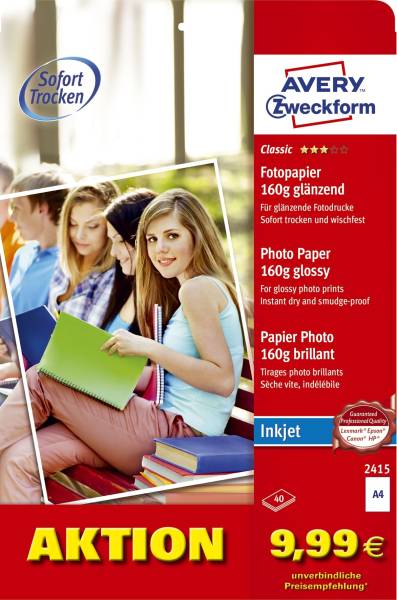 AVERY ZWECKFORM Inkjet Fotopapier A4 160g 2415 40Bl