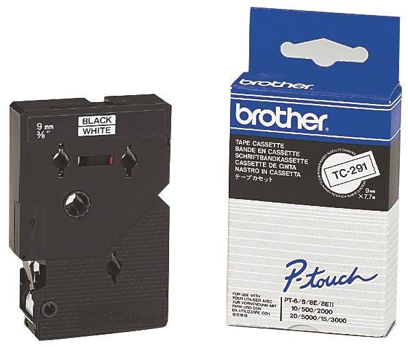 BROTHER Schriftband 9mmx7,7m weiß/sw TC291 laminiert