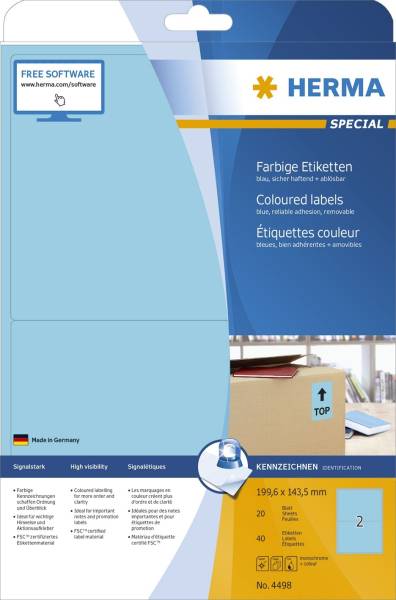 4498 Etiketten blau 199,6x143,5 mm Papier matt 40 St ablösbar