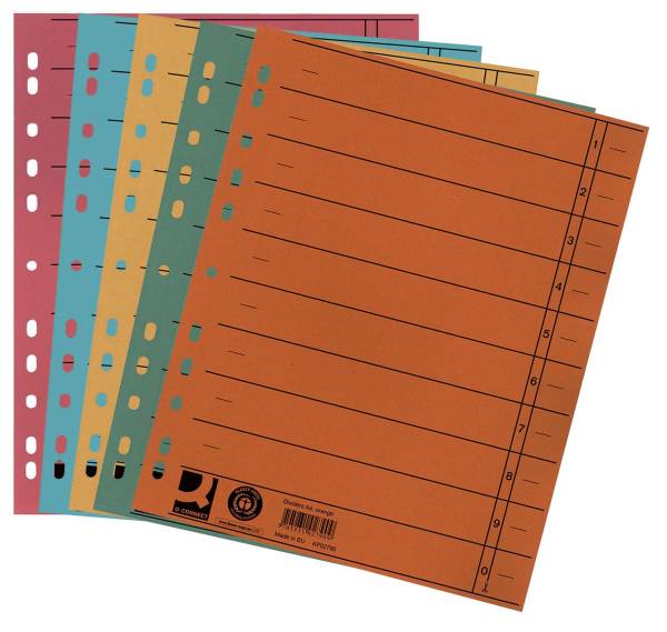 Trennblätter durchgefärbt A4 Überbreite, sortiert (5 Farben), 100 Stück (5x20)