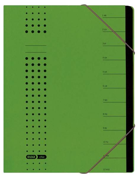 Ordnungsmappe chic, Karton (RC), 450 g qm, A4, 12 Fächer, grün