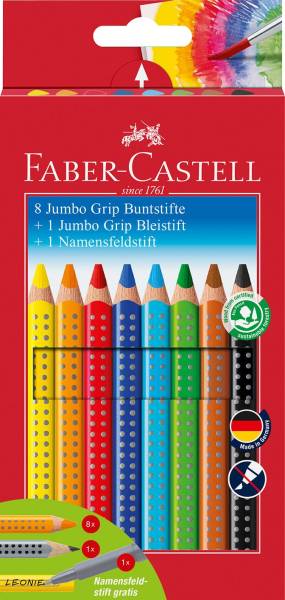 Buntstift Jumbo GRIP 8 Farben, Namensfeld und Bleistift im Promotionetui