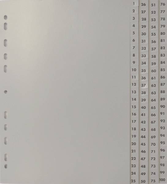 Zahlenregister 1 100, PP, A4, 100 Blatt, 4 Abläufe, grau