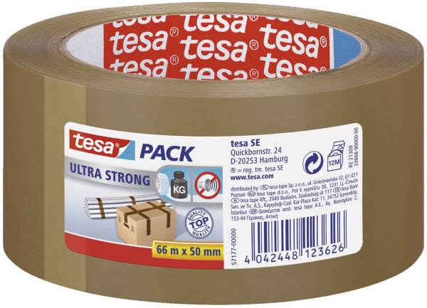 Verpackungsklebeband tesapack Ultra Strong, PVC, 66 m x 50 mm, braun®