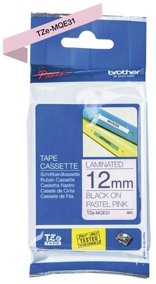BROTHER Schriftband pastell rosa/schwarz TZEMQE31 12mm x 4m
