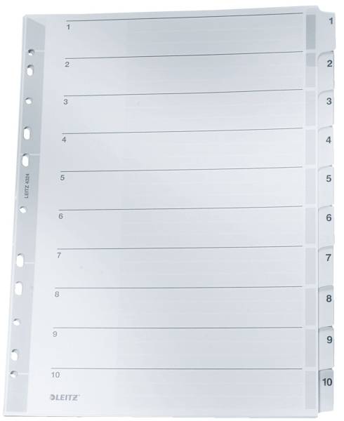 4324 Zahlenregister 1 10, A4, Karton, 10 Blatt, grau
