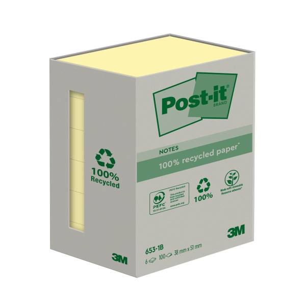 Recycling Notes, pastellgelb 38 x 51 mm, 6 x 100 Blatt