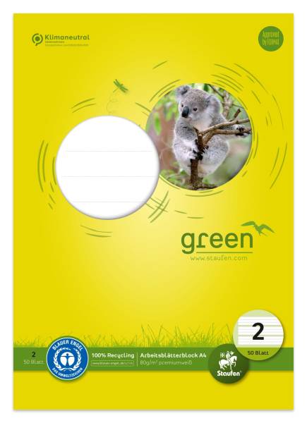 STAUFEN GREEN Arbeitsblock A4 50Bl Lin2 fbg. 040745002 80g