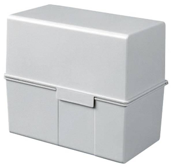 Karteibox DIN A5 quer, für 450 Karten mit Stahlscharnier, lichtgrau