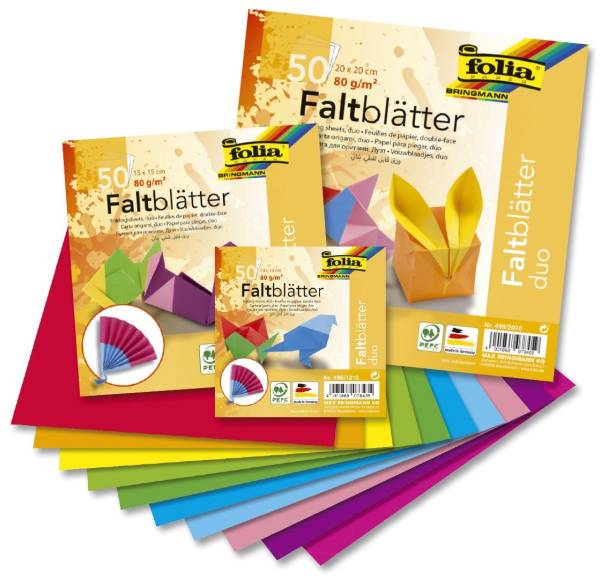 Faltblätter "Duo" 50 Blatt, 10 Farben sortiert, 80g, 15x15cm