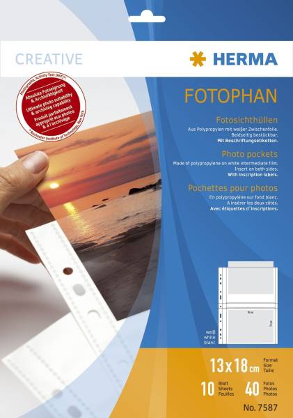 7587 Fotosichthüllen 130 x 180 mm quer weiß 10 Hüllen